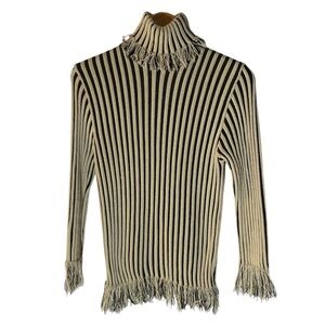 C39- Striped Fringe Turtleneck Sweater